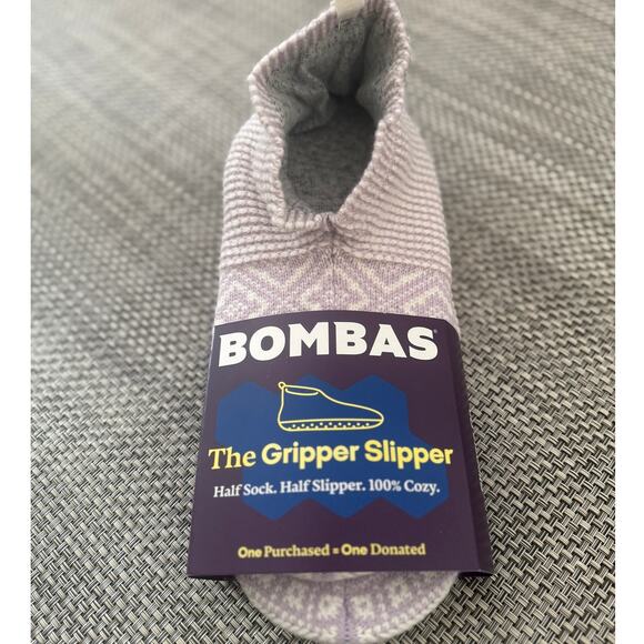 BOMBAS x ANTHRO NWT Diamond Fairisle Gripper Slippers Lavendar Lilac L (12-14) - Picture 3 of 4